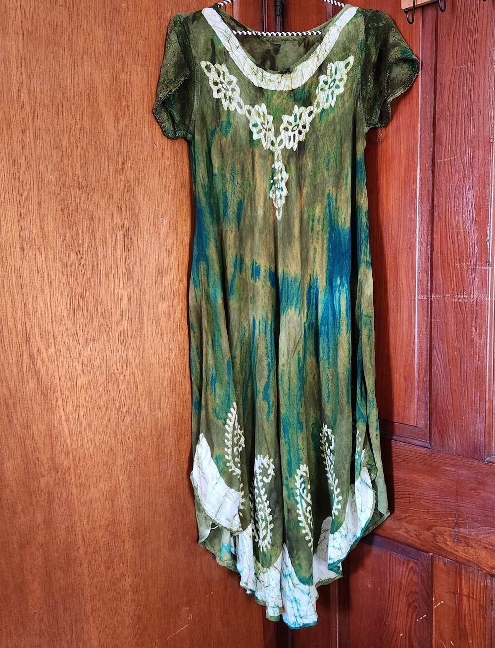 Tye Dye Green Blue Ombre Dress Embroidered Free Size